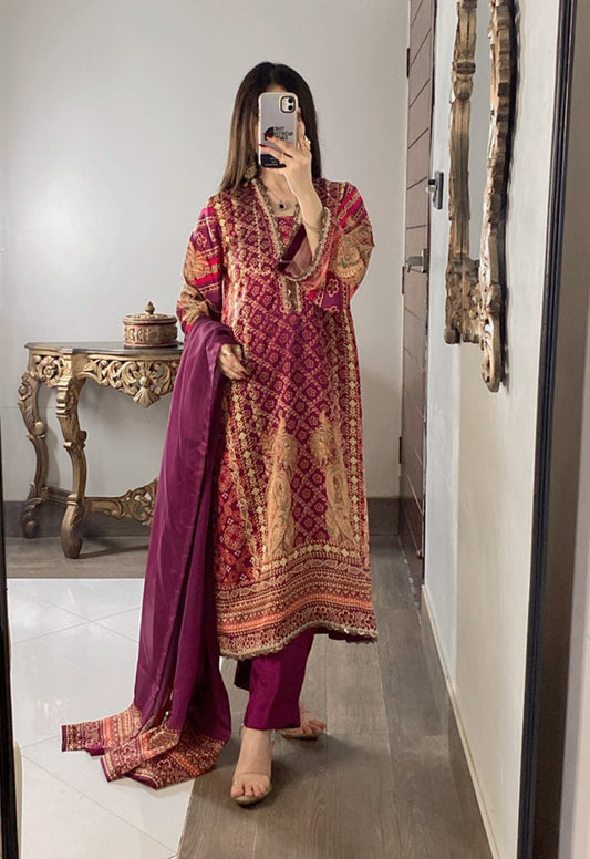 Silk Red Chundri 3pc Suit