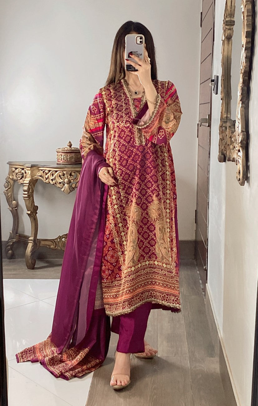 Silk Red Chundri 3pc Suit