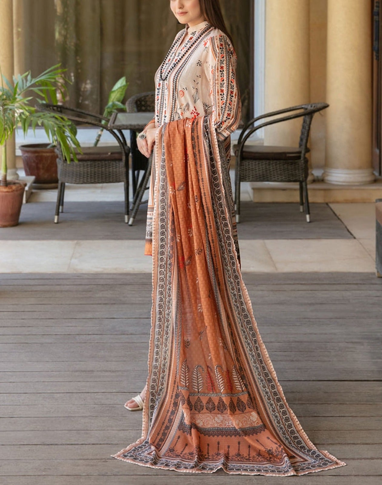 Orange 3pc Lawn Suit