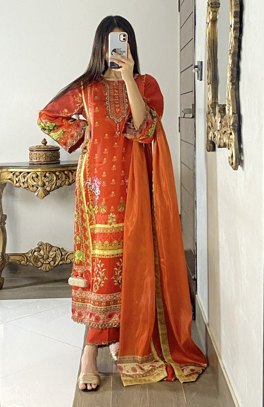 Orange Silk 3pc Suit