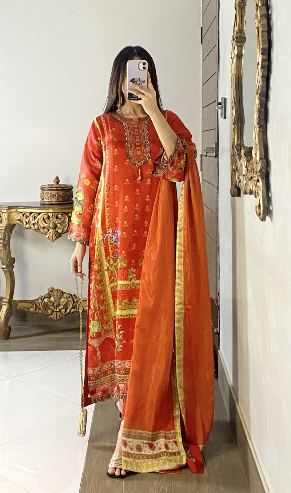 Orange Silk 3pc Suit