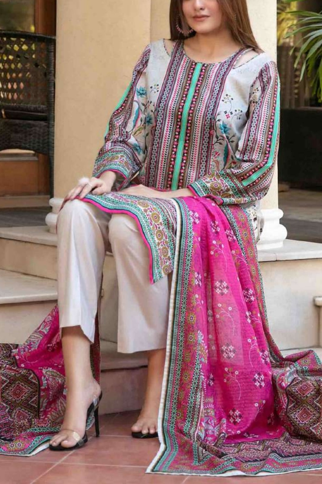 Beige 3pc Lawn Suit