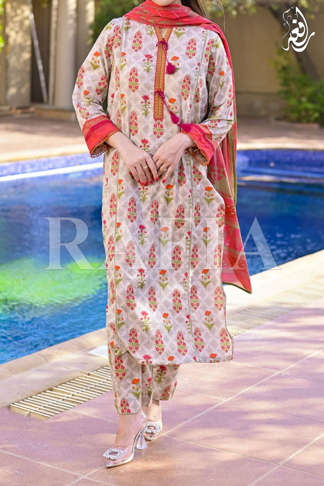 Lawn Beige 3 pc Suit