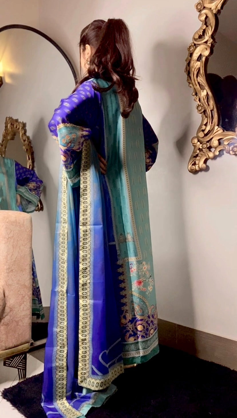 Sea Blue Silk 3pc Suit