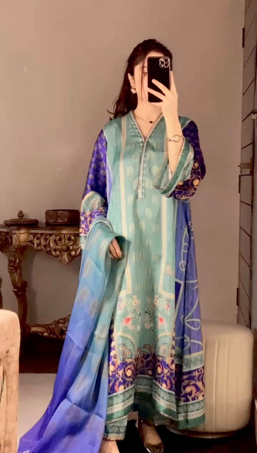 Sea Blue Silk 3pc Suit