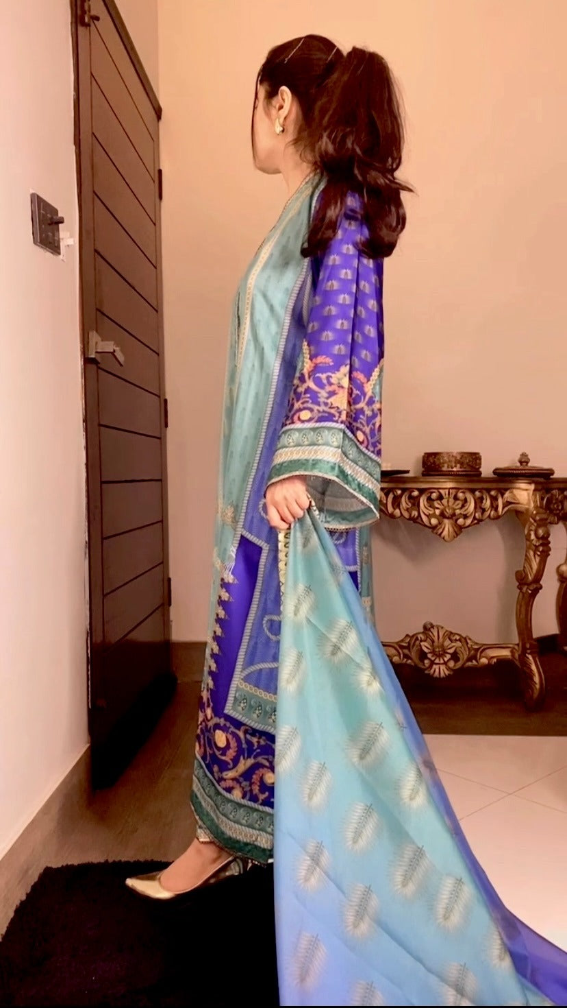 Sea Blue Silk 3pc Suit