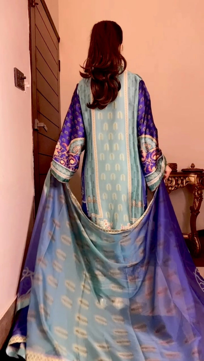 Sea Blue Silk 3pc Suit