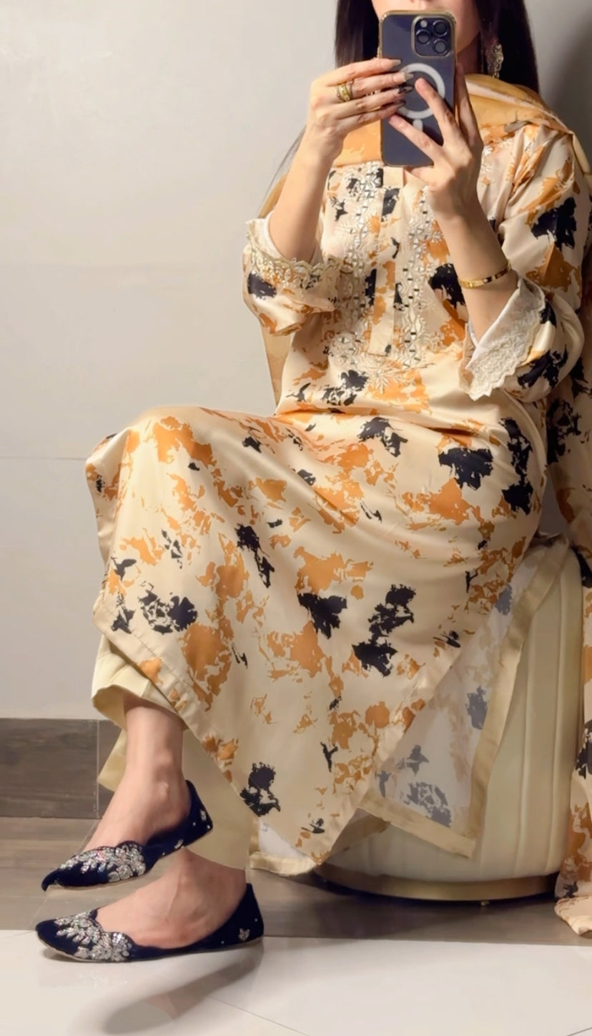 Tan Tye Dye 3pc Suit