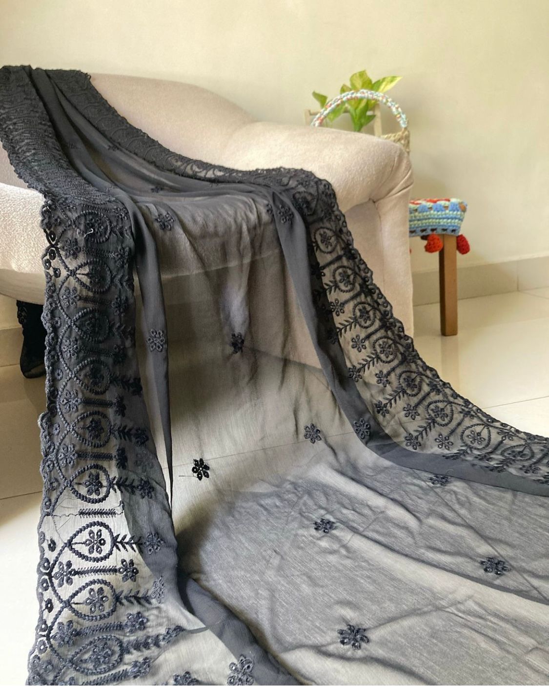 Black Chiffon Dupatta
