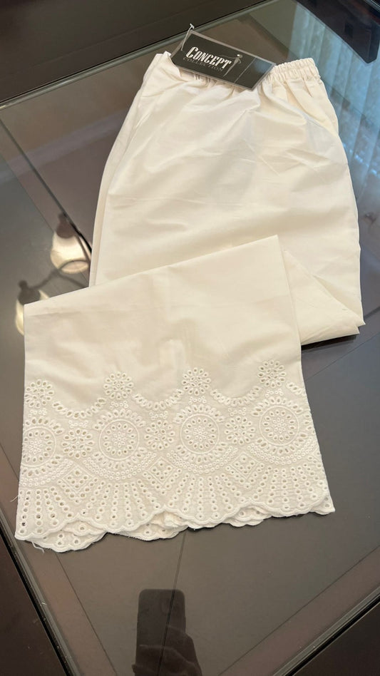 Off White Cotton Ejar Pants