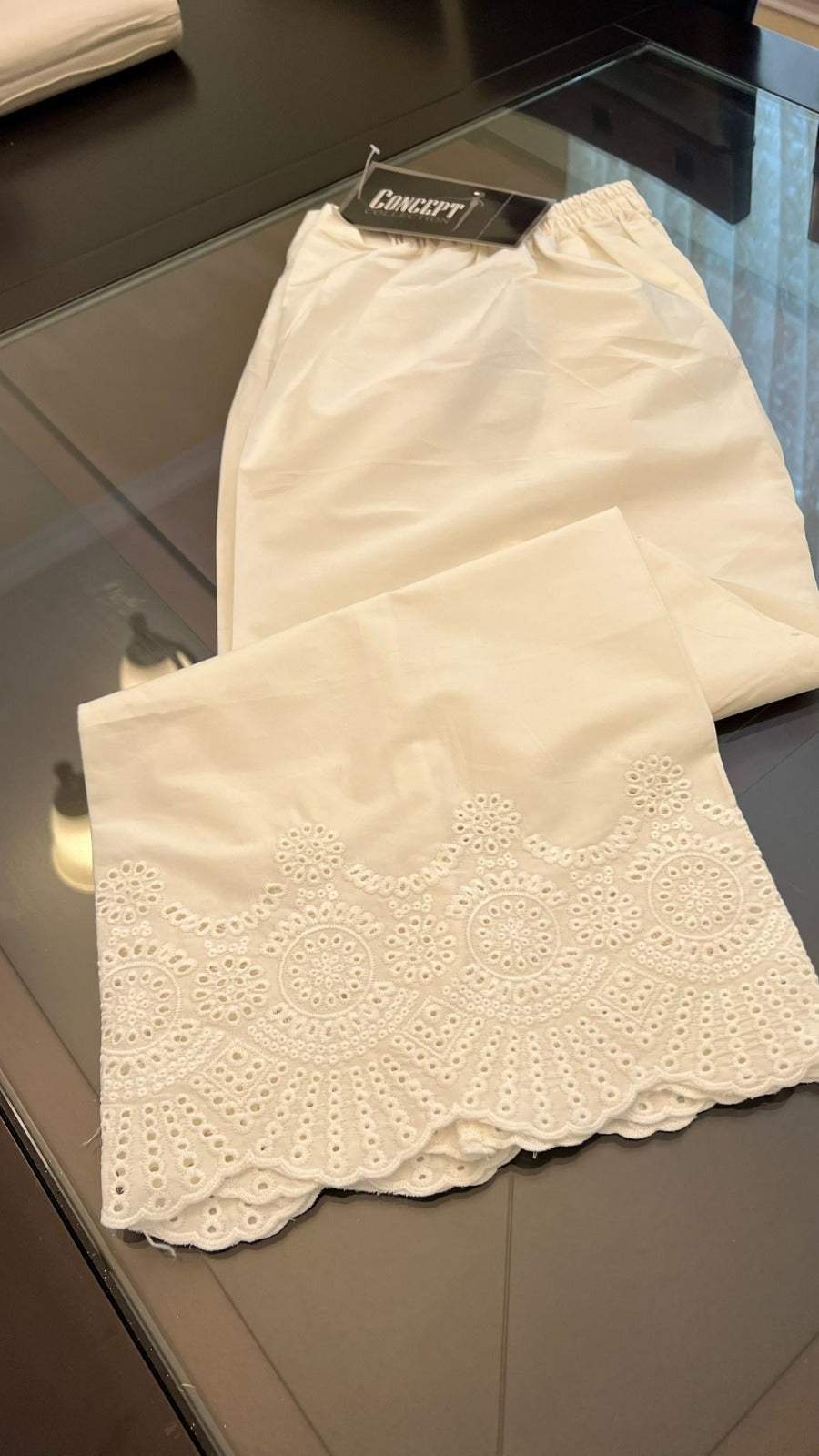 Off White Cotton Ejar Pants