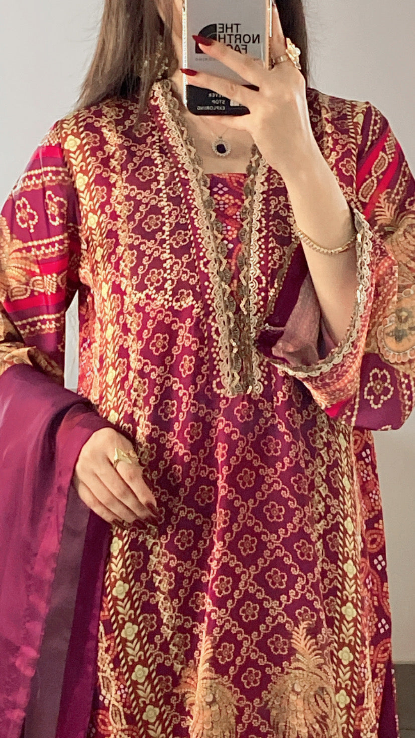 Silk Red Chundri 3pc Suit