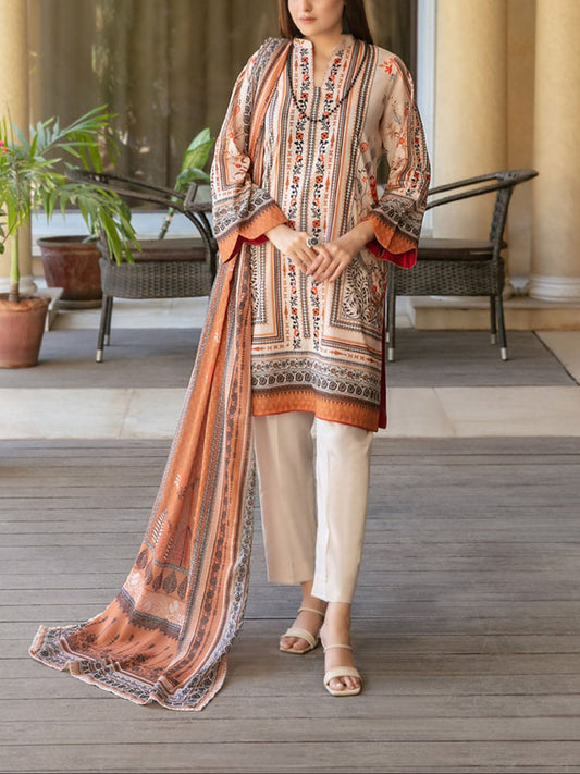 Orange 3pc Lawn Suit