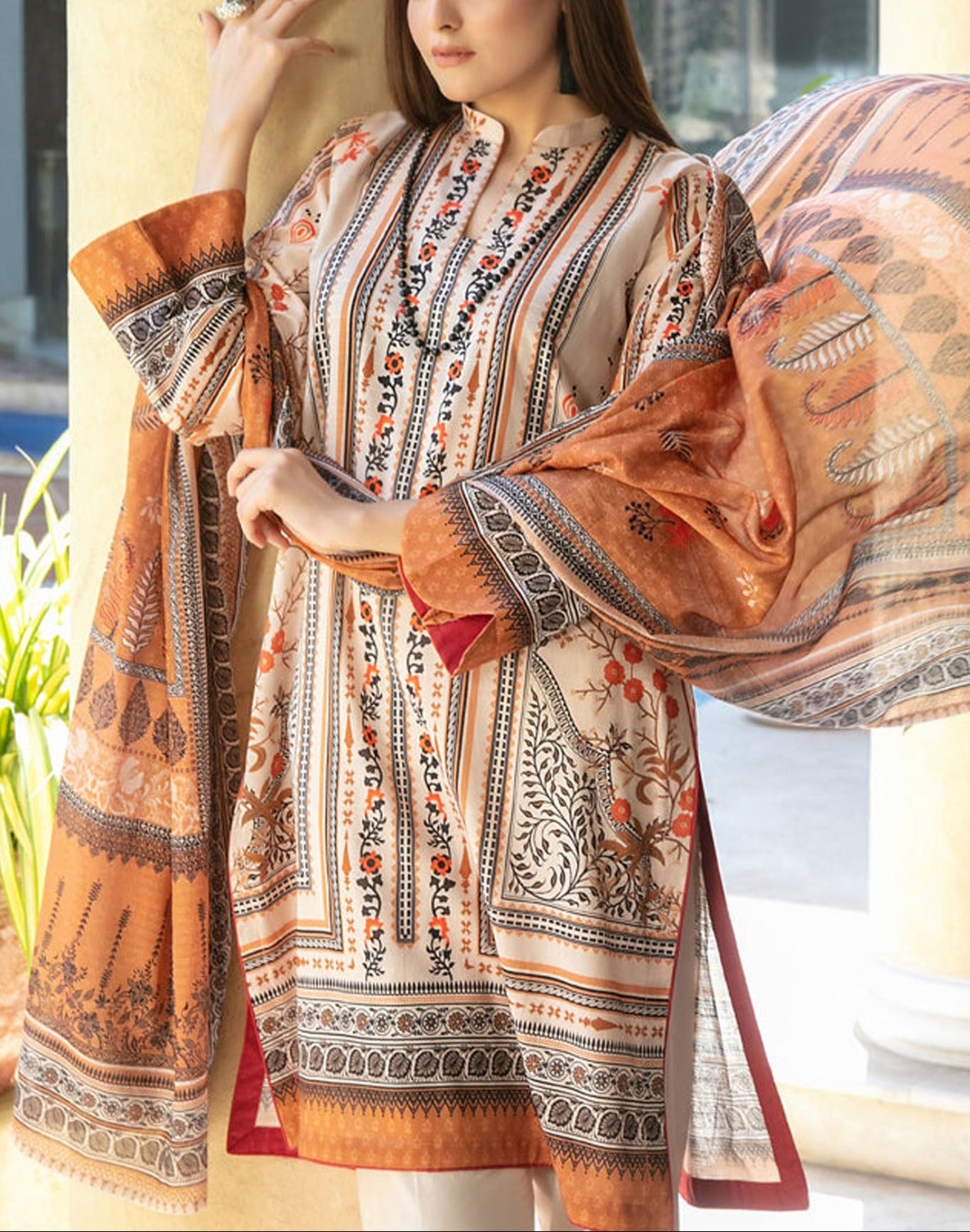 Orange 3pc Lawn Suit